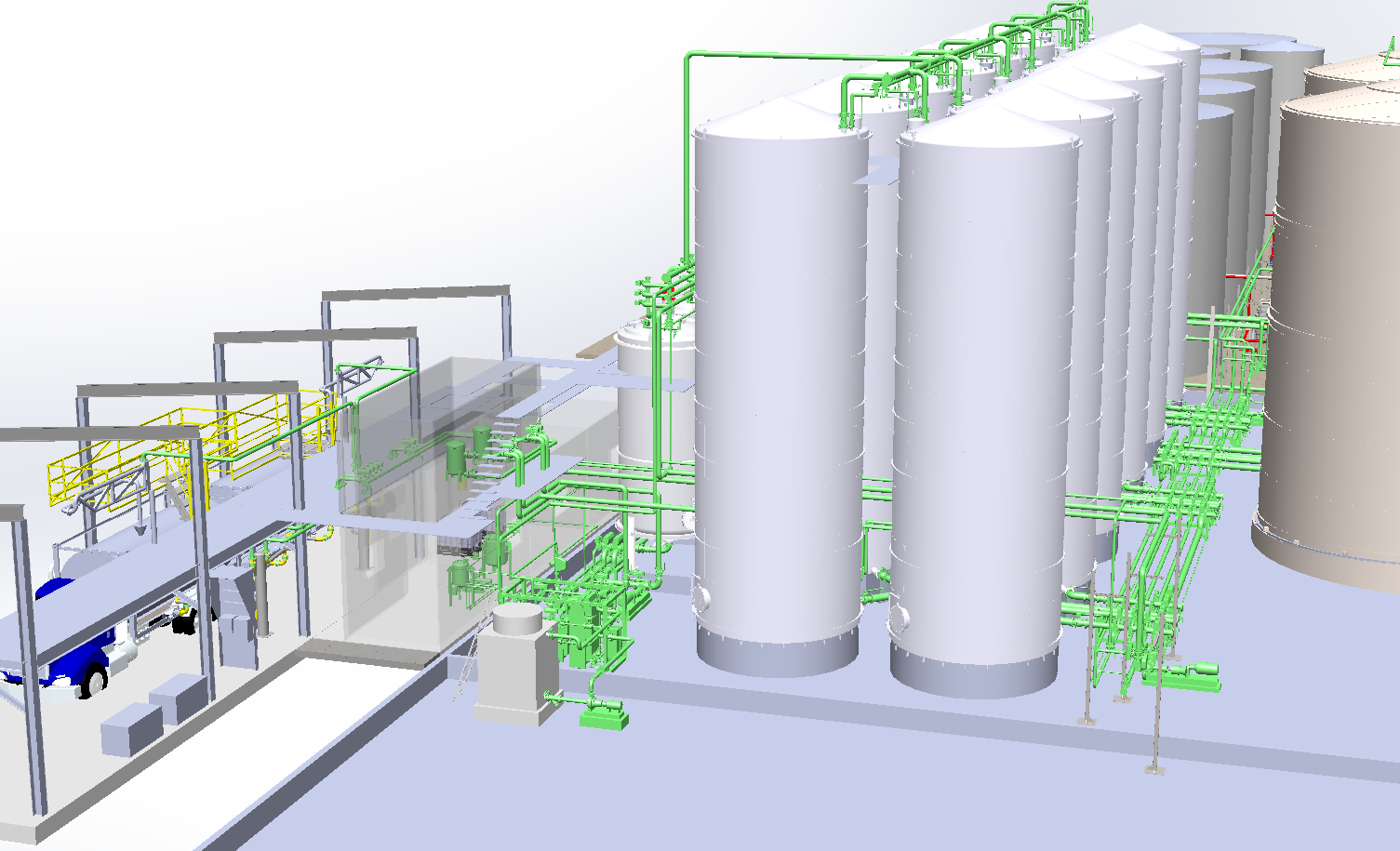 Process plant tank and pipework model