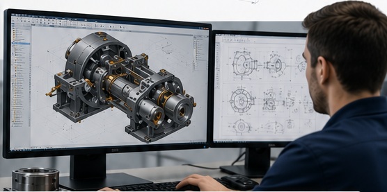 Engineer working on a detailed CAD model