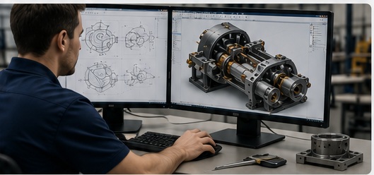 Engineer reviewing a detailed mechanical design